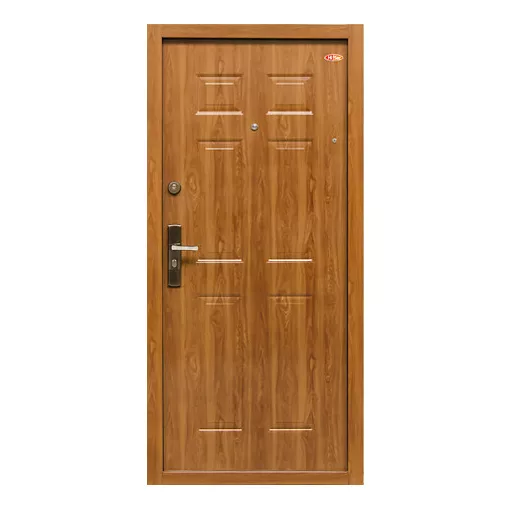 HiSec 86x205 cm YE L 6 kazettás fényes aranytölgy jobbos lépcsőházi bejárati ajtó