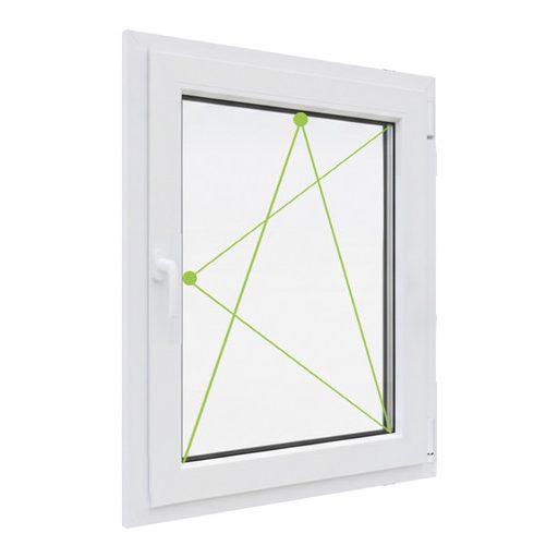 Kömmerling 76 mm-es, jobbos bukó-nyíló műanyag ablak 118x118-as 2 rétegű üveggel 
